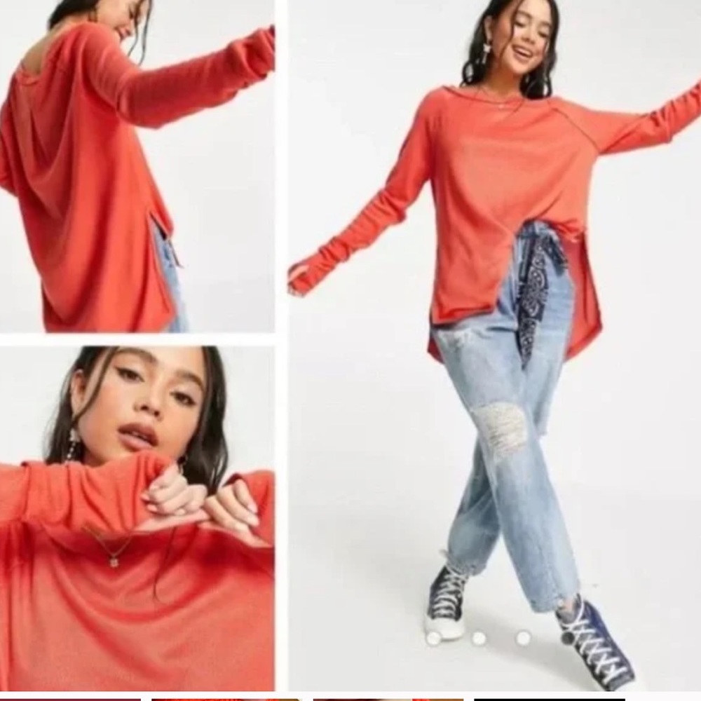 NWT FREE PEOPLE SNOWY THERMAL LONG SLEEVE TOP Sz XS Oversized